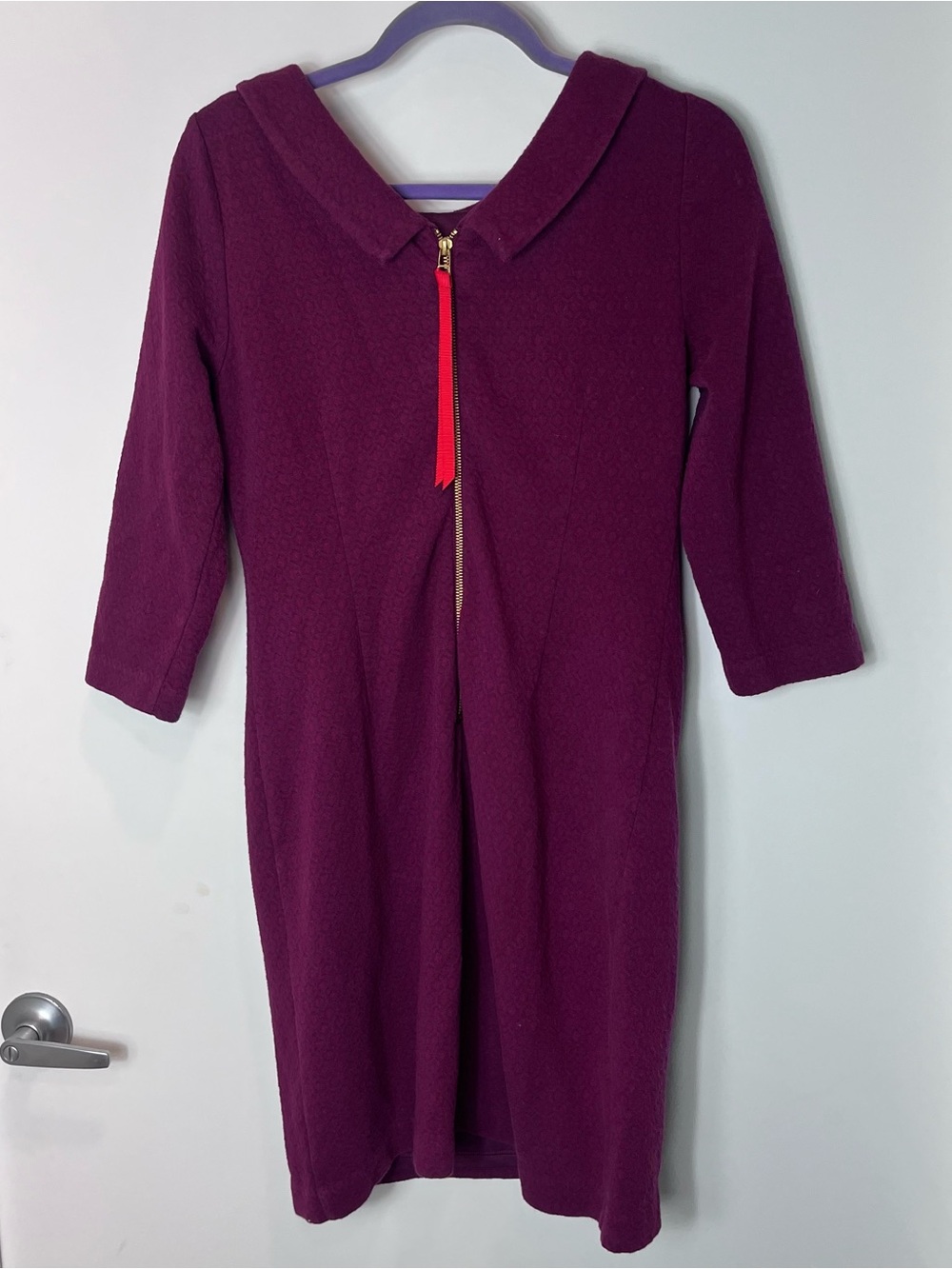Boden Pocket Sheath Dress Collared Midi Maroon Purple Wine 12 Zip - Picture 5 of 6
